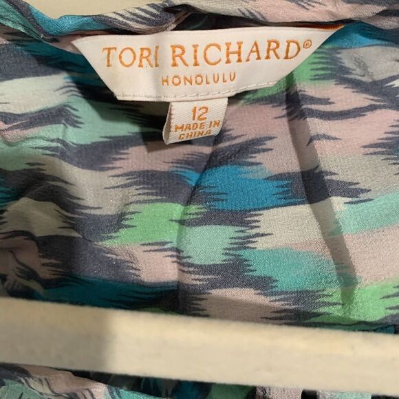 Tori Richard Honolulu Size 12 Multicolor Boho Print Silk Long Sleeve Blouse - Picture 5 of 7